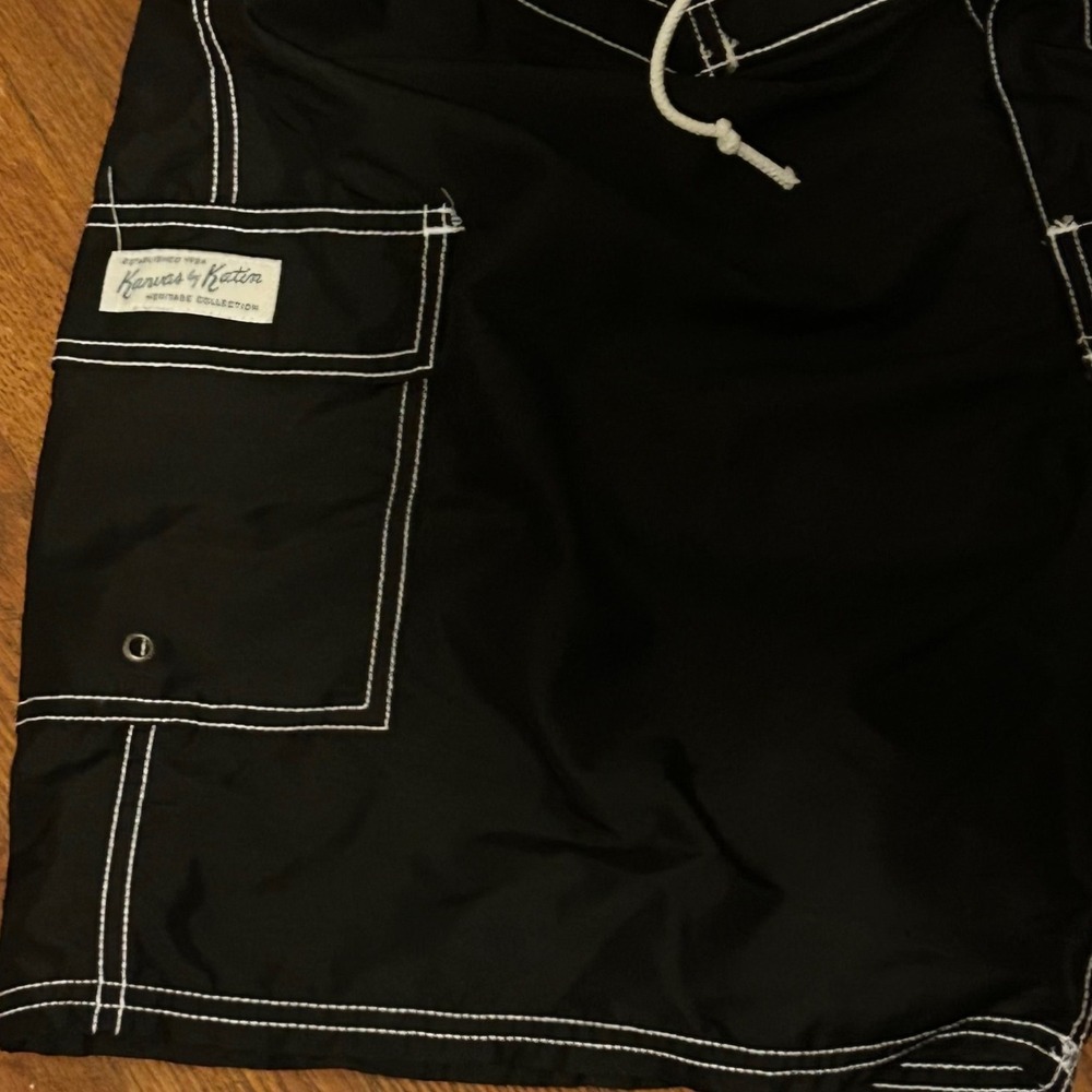 Katin Heritage Collection Mens Board Shorts Black White Stitch Sz 36 Surf Trunks - Picture 4 of 8